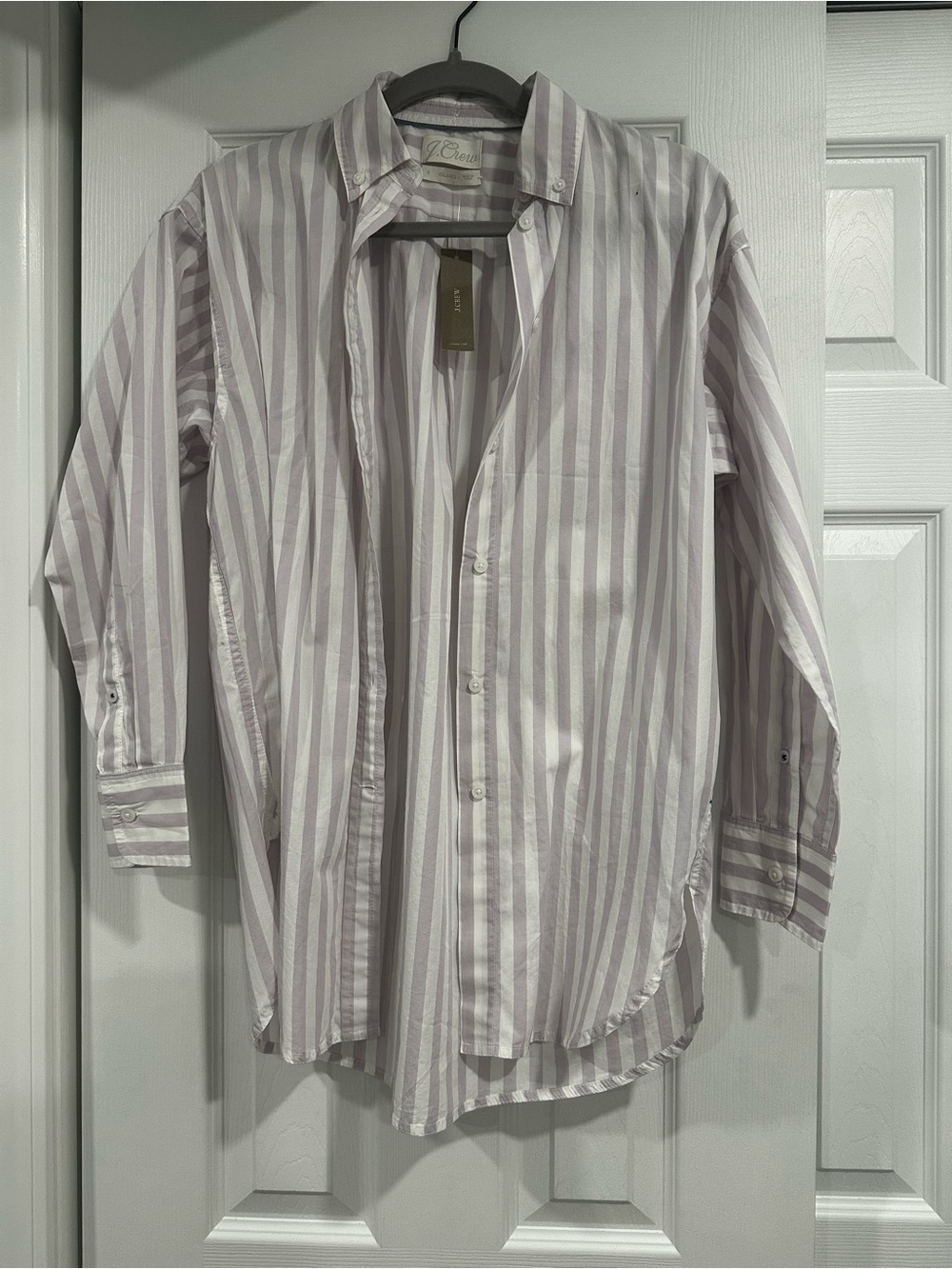 J. Crew Lavender and White Vertical Stripe Button-Down Shirt, Relaxed Fit
